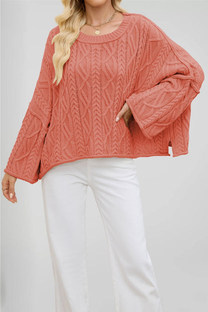 2 O-neck Short Cable Loose-fitting Solid Color Sweater
