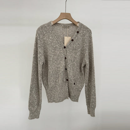 Women's Polyester Knitted V-neck Cardigan Sweater
