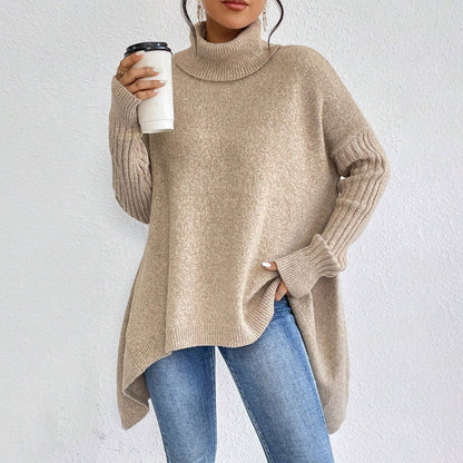Irregular Turtleneck Sweater Winter Loose Long Sleeve Knitted Tops Leisure Warm Pullover Sweater Women's Clothing