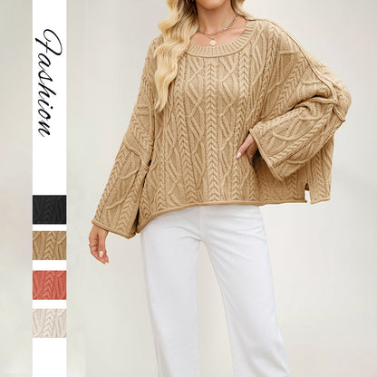 2 O-neck Short Cable Loose-fitting Solid Color Sweater