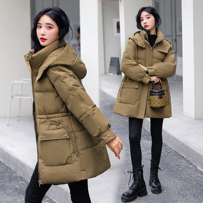 Hooded Drawstring Waist-tight Large Pocket Thermal Cotton-padded Clothes Women